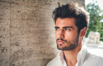 attractive man in white shirt